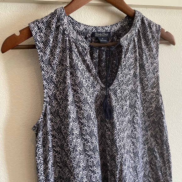 Lucky Brand S Blue White Print Tassel Tank Top Blouse - Picture 2 of 6